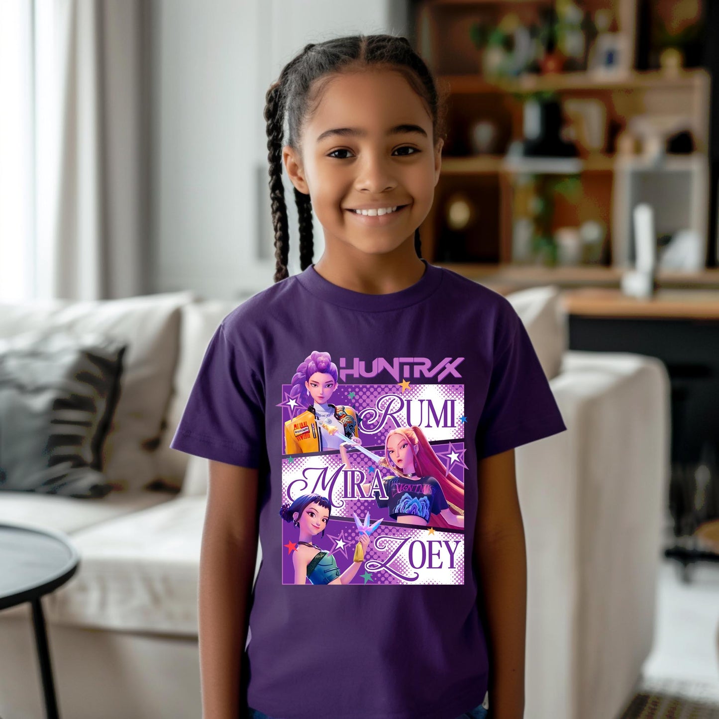 Huntrix Rumi Mira Zoey Graphic Tee – Kids Edition