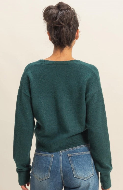 Sweetheart Button Cardigan-Black