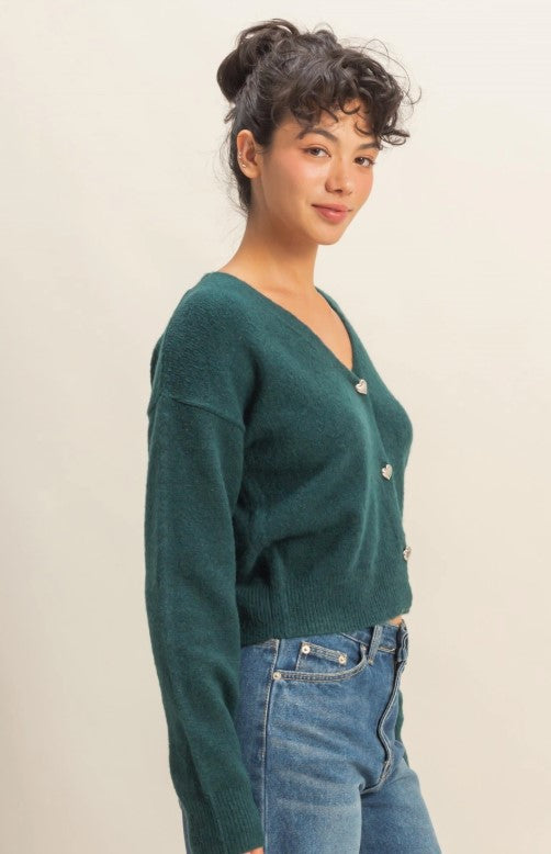 Sweetheart Button Cardigan-Black