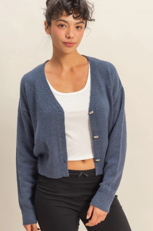 Sweetheart Button Cardigan-Black