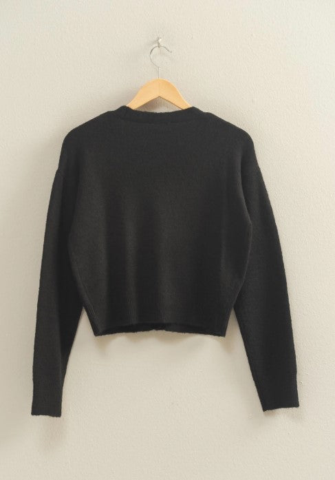 Sweetheart Button Cardigan-Black