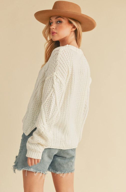 Cozy Cable Knit Sweater – Ivory