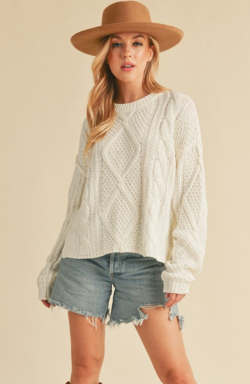 Cozy Cable Knit Sweater – Ivory