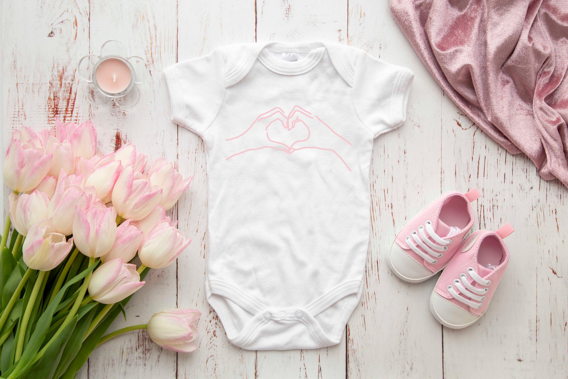 Heart hands Swiftie-inspired minimal baby onesie