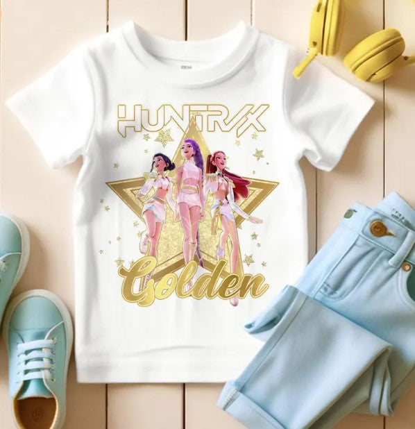 Huntrix “Golden” Kids T-Shirt | K-Pop Girl Group Graphic Tee | Shiny Star Edition