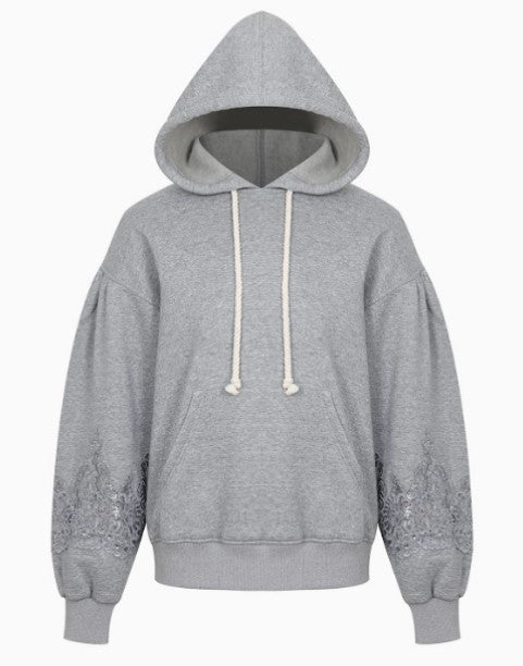 Luxe Lace-Detail Hoodie – Heather Grey