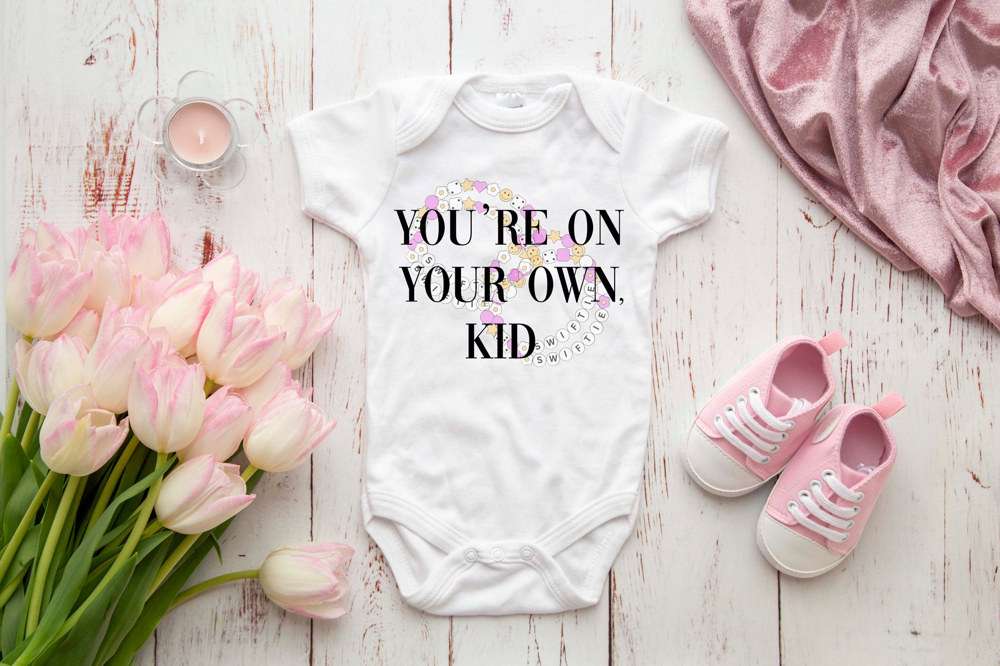 You're On Your Own, Kid baby onesie with Swiftie friendship bracelet graphic