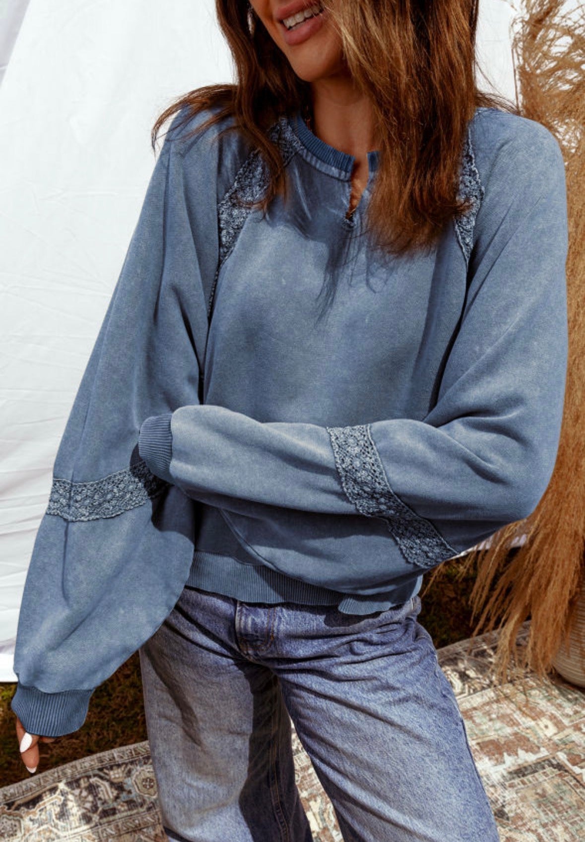 Vintage Wash Lace-Trim Sweatshirt