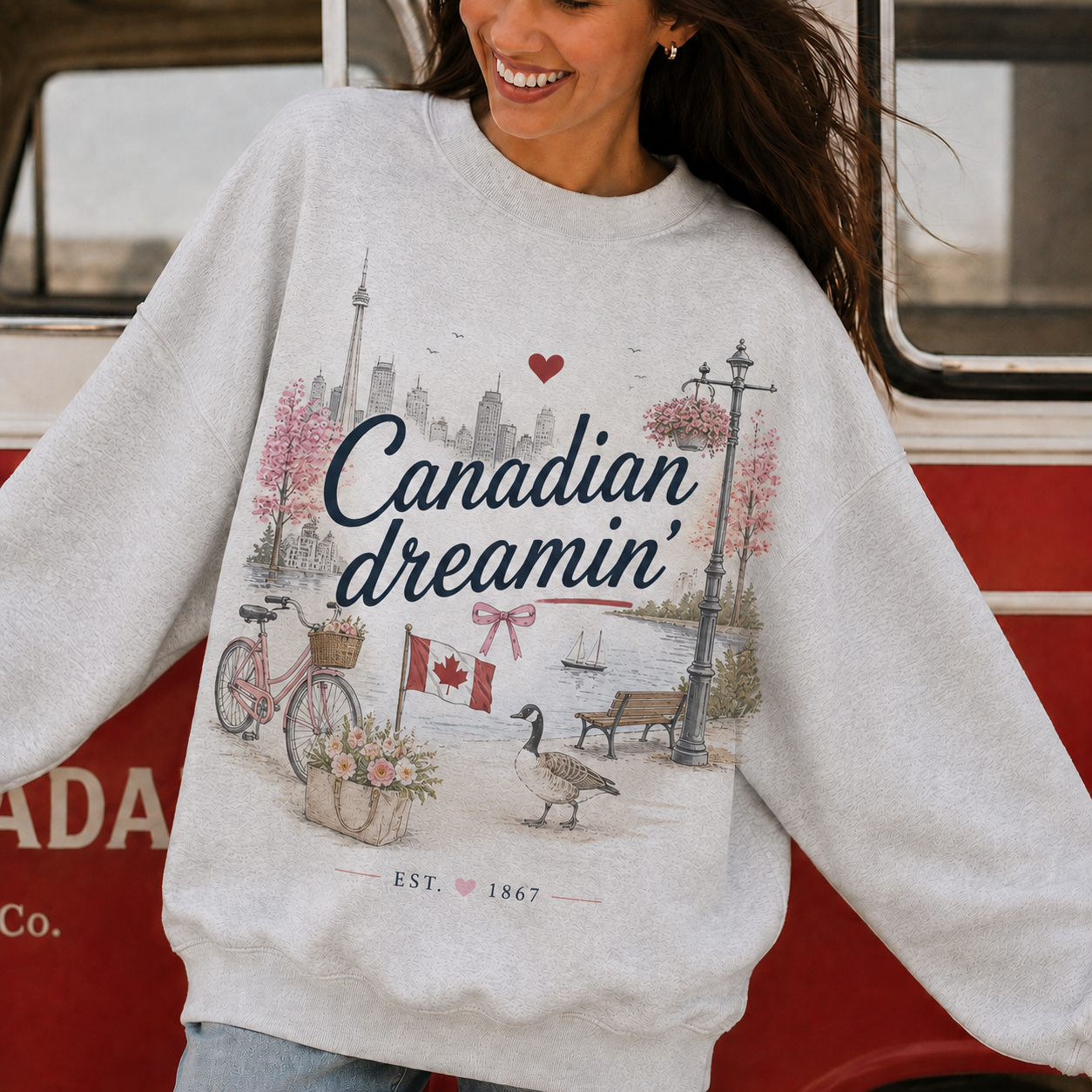 Canadian Dreamin’ Crewneck Sweatshirt – Canadiana Graphic Pullover