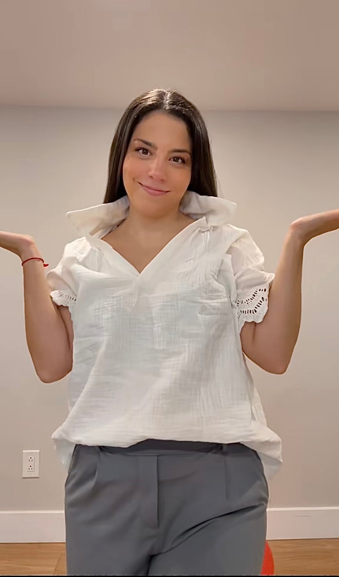 White Cotton Crinkle Lace Sleeve Top