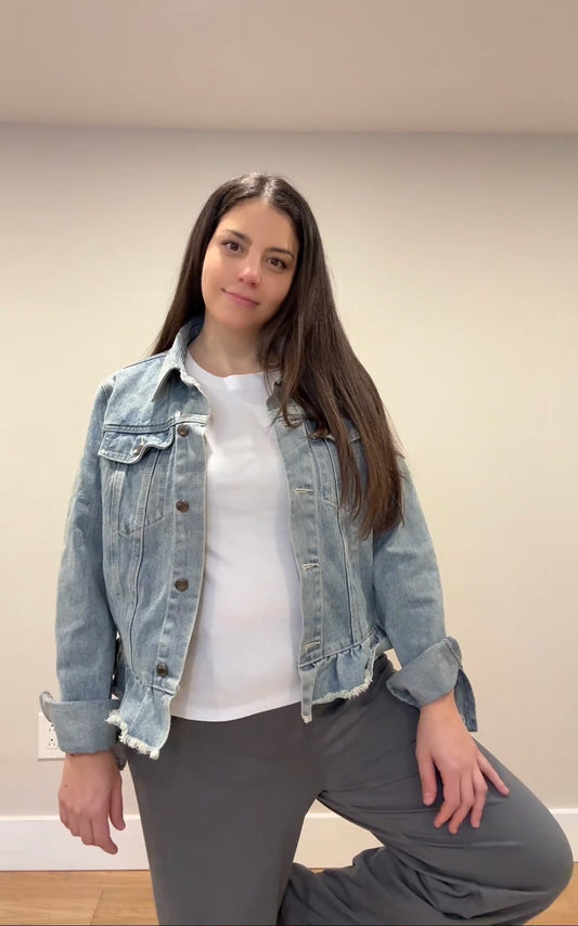 Ruffle Hem Denim Jacket – Light Wash Jean Jacket