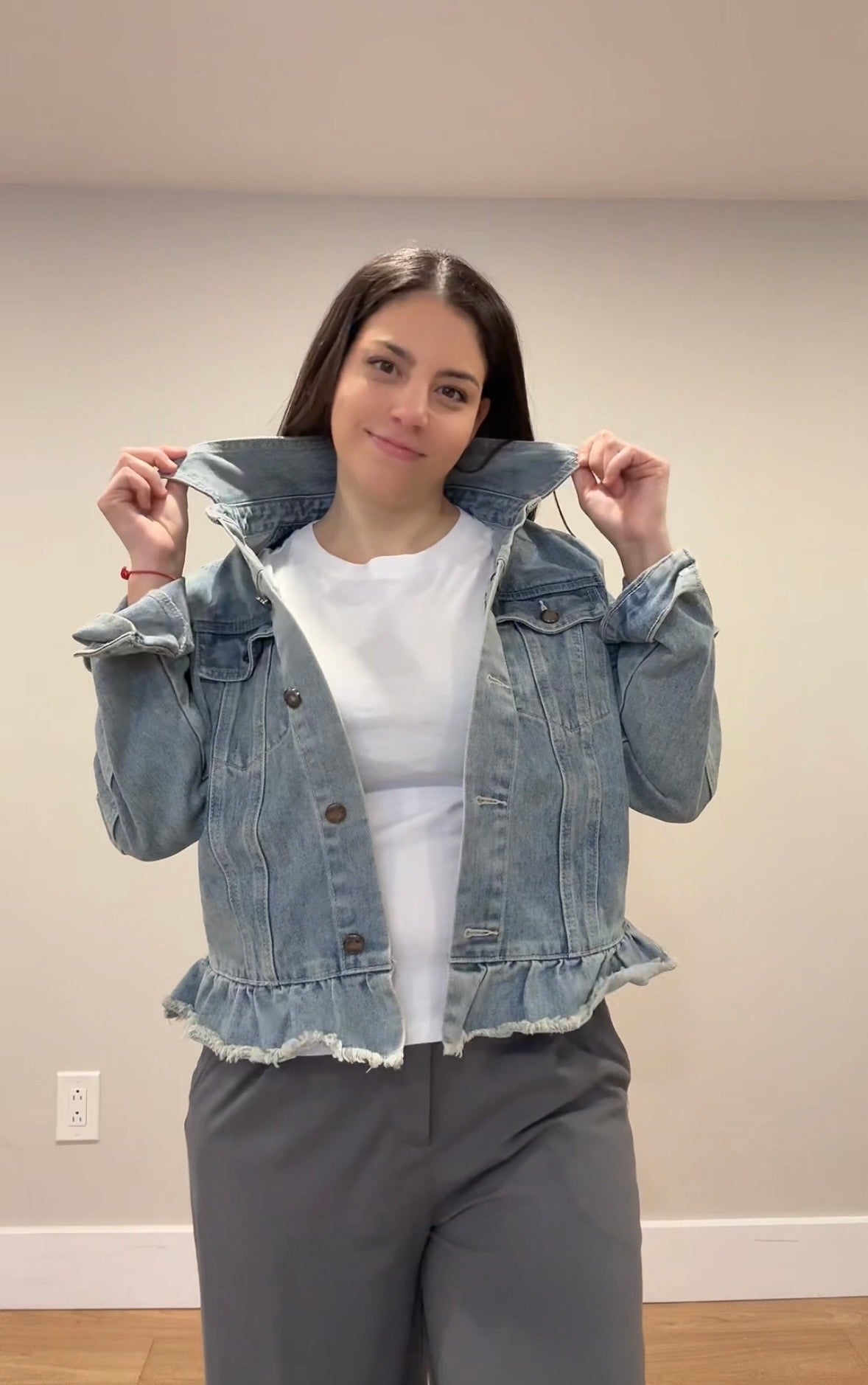 Ruffle Hem Denim Jacket – Light Wash Jean Jacket