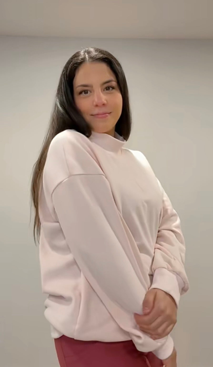 Apricot Pink Mock Neck Sweater