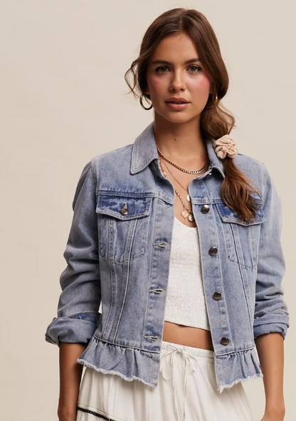 Everyday Diva Bundle — Ruffle Jean Jacket & White Tank Short Set