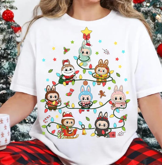 Labubu Christmas Tree T-Shirt | Cute Holiday Cartoon Tee | Festive Kawaii Gift