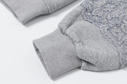 Luxe Lace-Detail Hoodie – Heather Grey