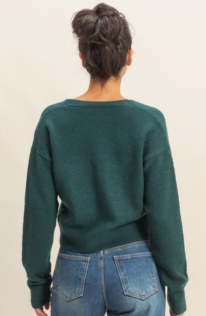 Sweetheart Button Cardigan-Black
