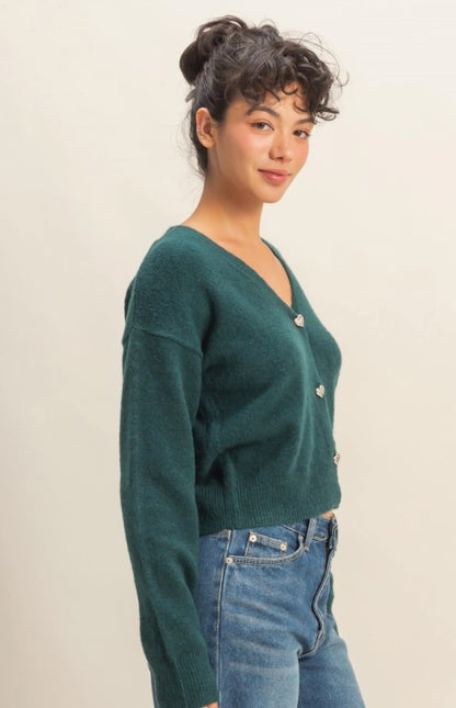 Sweetheart Button Cardigan-Black