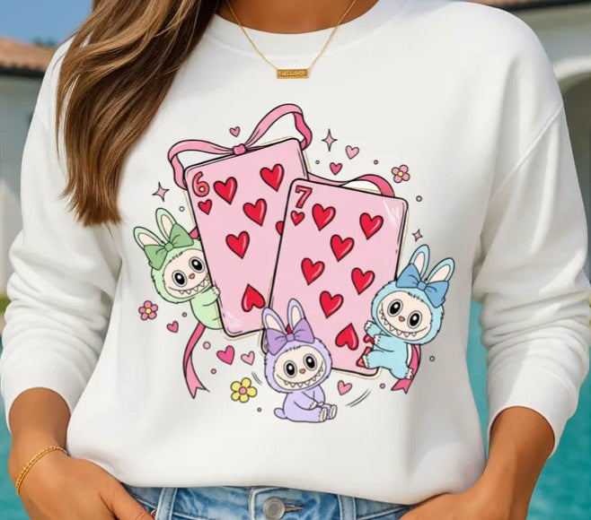 Valentine’s Day Labubu Shirt – 6•7 BRUH Playing Cards Graphic Tee