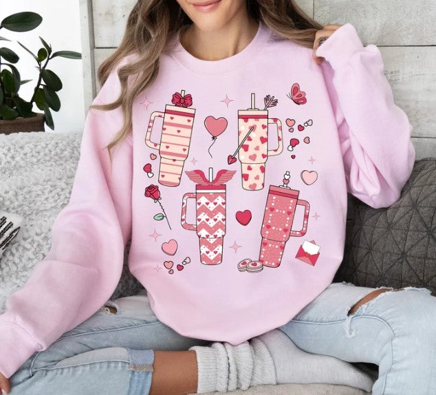 Valentine Tumblers Sweatshirt – Cute Pink Coffee Lover Crewneck