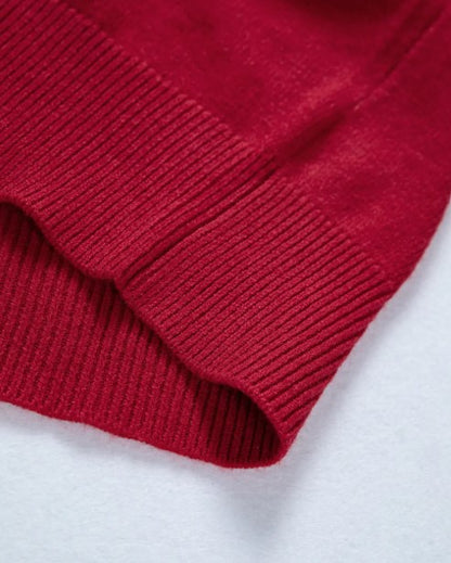 Red Lace Trim Sweater – Elegant Button Cuff Knit Sweater