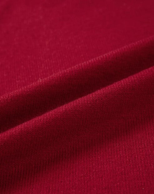 Red Lace Trim Sweater – Elegant Button Cuff Knit Sweater