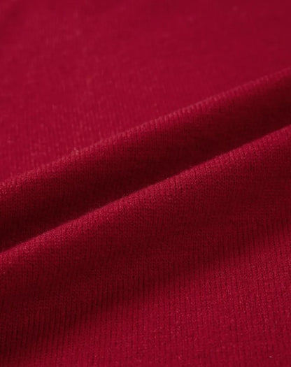 Red Lace Trim Sweater – Elegant Button Cuff Knit Sweater