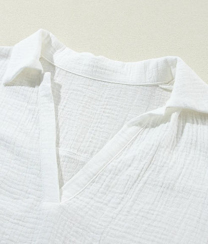 White Cotton Crinkle Lace Sleeve Top