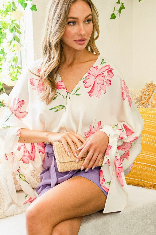 Romantic Floral Bell Sleeve Blouse