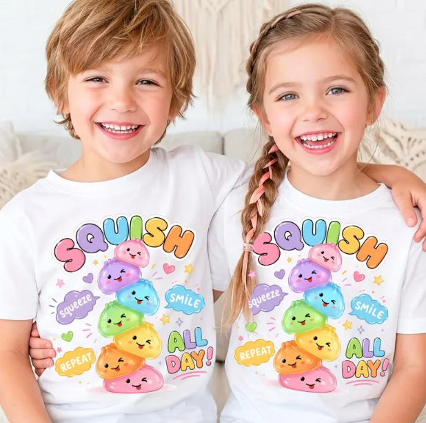 Squish Stack Kids Graphic T-Shirt | Cute Kawaii Squishy Tee for Girls