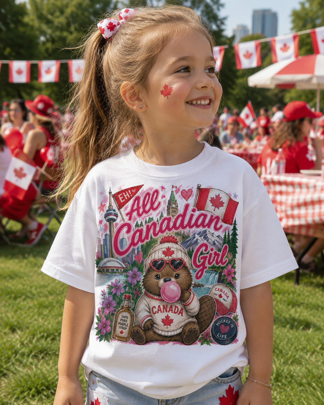 All Canadian Girl Kids Graphic Tee-Kids Canada Day Tee