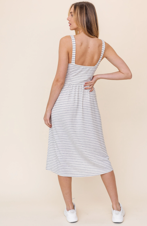 Striped Everyday Midi Dress with Pockets