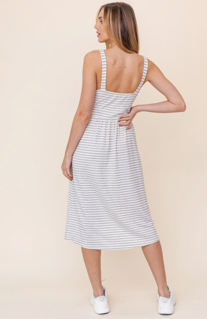 Striped Everyday Midi Dress with Pockets