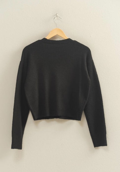 Sweetheart Button Cardigan-Black