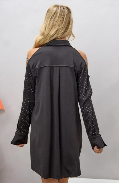 Midnight Sparkle Shoulder Shirt Dress