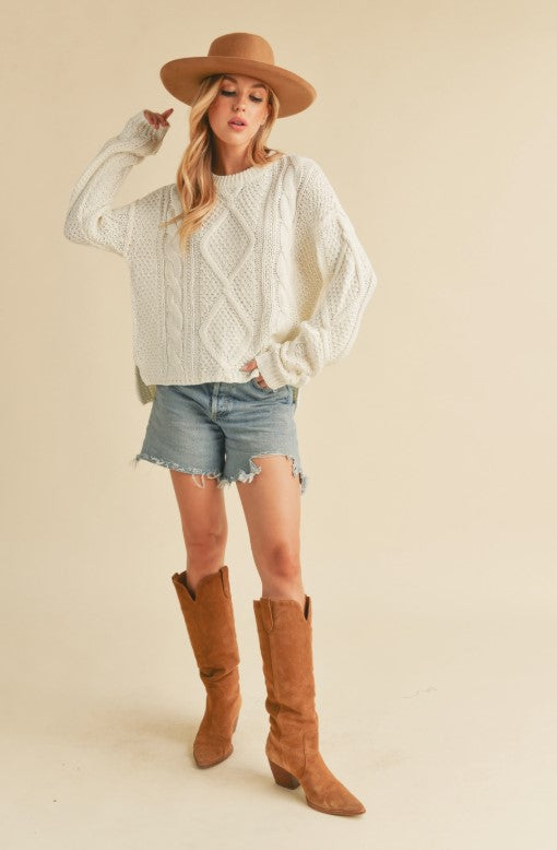 Cozy Cable Knit Sweater – Ivory