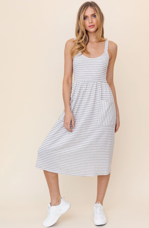Striped Everyday Midi Dress with Pockets
