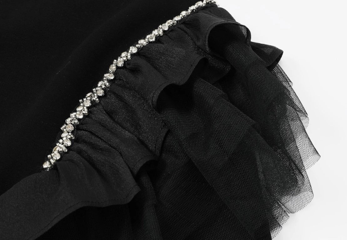 Midnight Tulle & Rhinestone Ruffle Sweatshirt