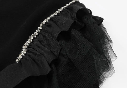 Midnight Tulle & Rhinestone Ruffle Sweatshirt