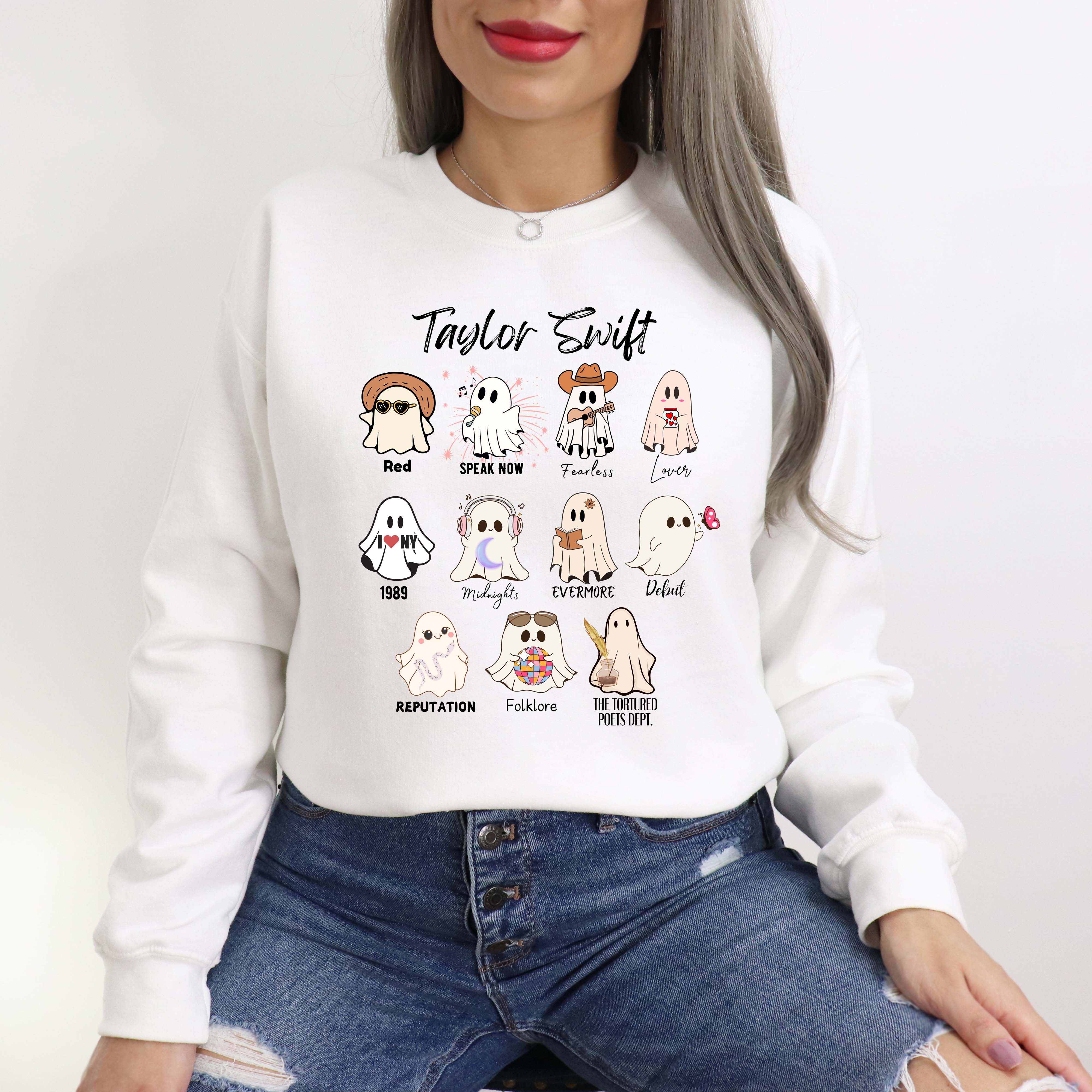 Taylor Swift Halloween Ghosts Crewneck Sweatshirt M Ash Grey