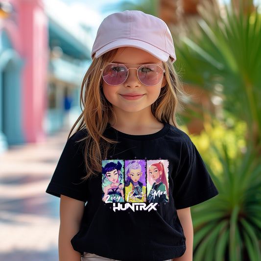 Huntrix Trio Kids T-Shirt | K-Pop Girl Group Graphic Tee | Zoey, Rumi & Mira