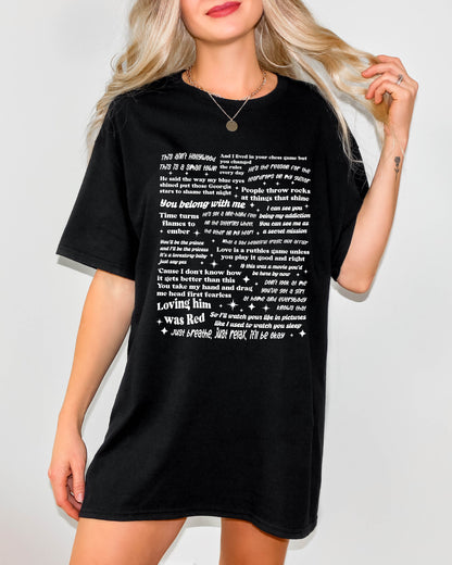 Taylor Swift Early Eras Lyrics T-Shirt/ Taylor Swift Lyrics Shirt/ Taylor Swift T-Shirt/ Red Era/ Fearless Era/ Speak Now Era