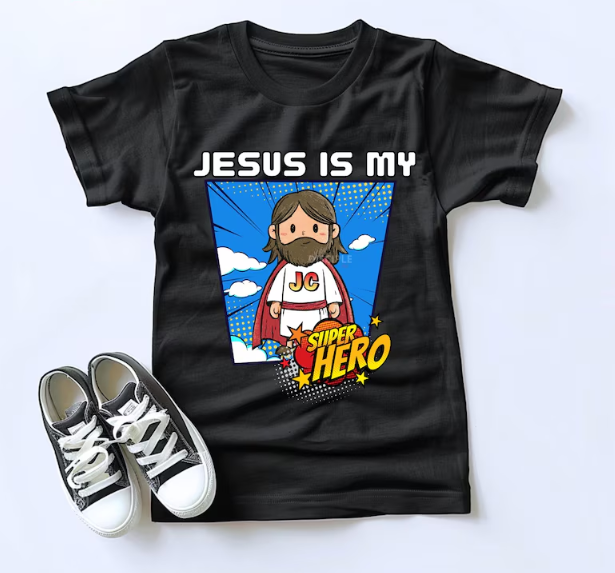 Jesus Is My Super Hero Kids Graphic T-Shirt | Christian Faith Tee for Boys & Girls