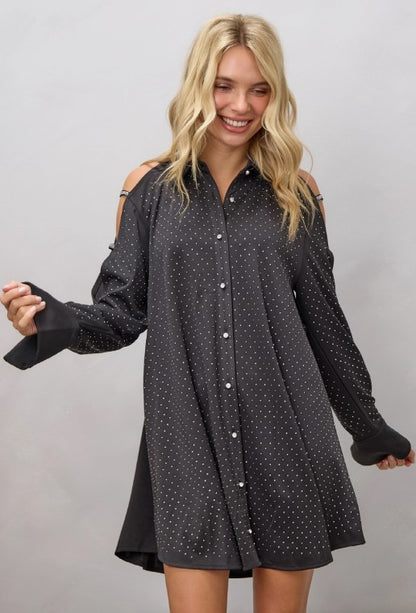 Midnight Sparkle Shoulder Shirt Dress
