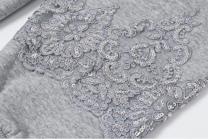 Luxe Lace-Detail Hoodie – Heather Grey