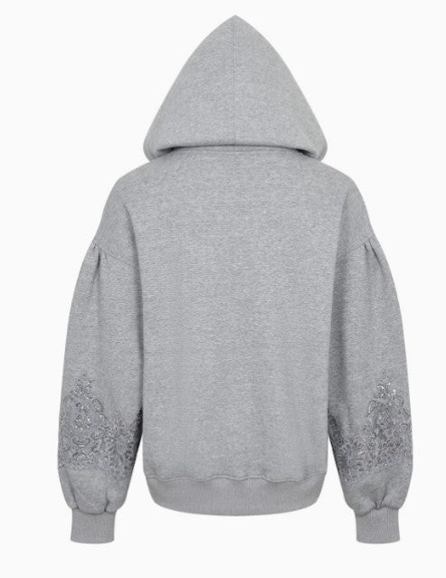 Luxe Lace-Detail Hoodie – Heather Grey