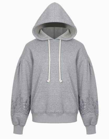 Luxe Lace-Detail Hoodie – Heather Grey