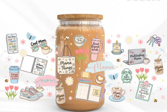 Mama Glass Tumbler with Straw – Cute Mother’s Day Iced Coffee Cup