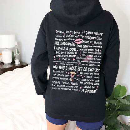 Sabrina Carpenter Lyrics Zip Hoodie