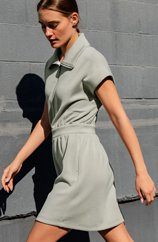 Sage Whisper Zip Dress